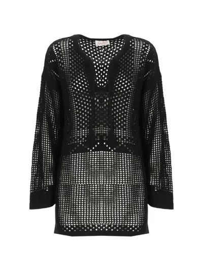Mc2 Saint Barth Alicia Crochet-knit Mini Beach Dress In Black