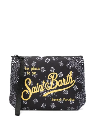 Mc2 Saint Barth Aline Bandana-print Logo-print Clutch Bag In Black