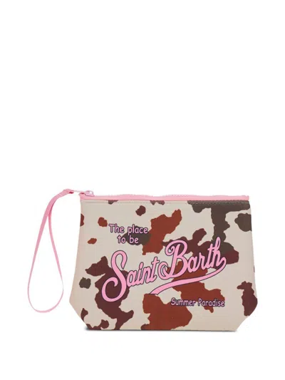 Mc2 Saint Barth Aline Cow-print Clutch With Pink Details  In Multi