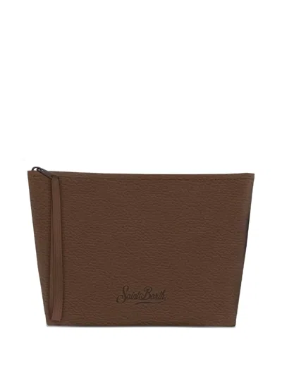 Mc2 Saint Barth Aline Grained Leather Clutch Bag In Brown
