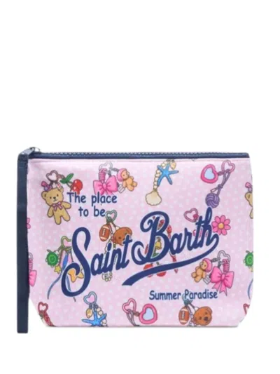 Mc2 Saint Barth Aline Graphic-print Heart-pattern Clutch Bag In Pink