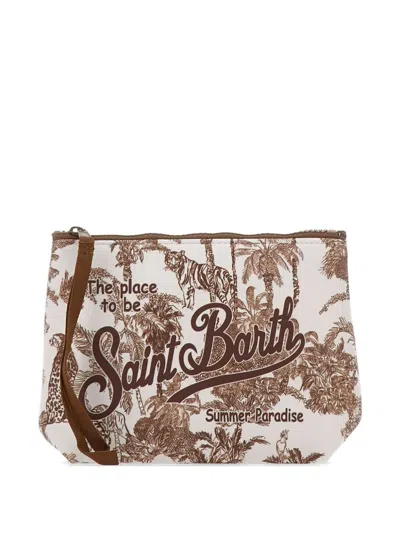 Mc2 Saint Barth Aline Jungle-print Logo Clutch Bag In White
