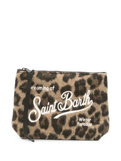 Mc2 Saint Barth Aline Leopard-print Clutch Bag In Brown
