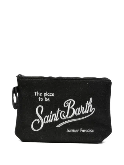 Mc2 Saint Barth Aline Logo-embroidered Clutch Bag In Black