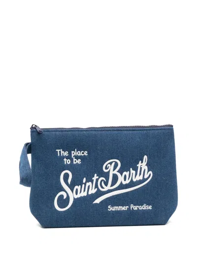 Mc2 Saint Barth Aline Logo-embroidered Clutch Bag In Blue