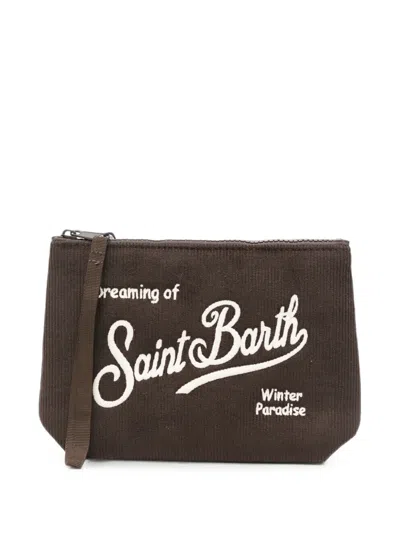 Mc2 Saint Barth Aline Logo-embroidered Corduroy Clutch Bag In Brown