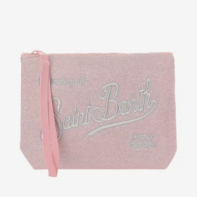 Mc2 Saint Barth Aline Lurex Clutch Bag With Logo In Pink