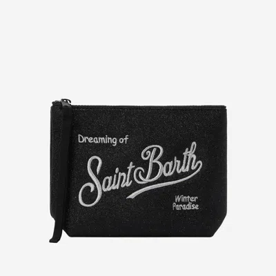 Mc2 Saint Barth Aline Lurex Clutch With Logo In Black