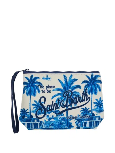 Mc2 Saint Barth Kids' Aline Palm-print Clutch Bag In Blue