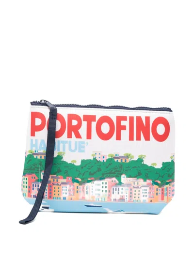 Mc2 Saint Barth Aline Portofino-print Clutch Bag In Brown