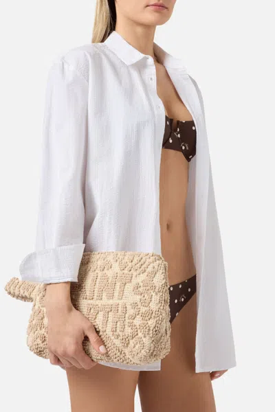 Mc2 Saint Barth Aline Pouch With Tufting Embroidery Beige In Red