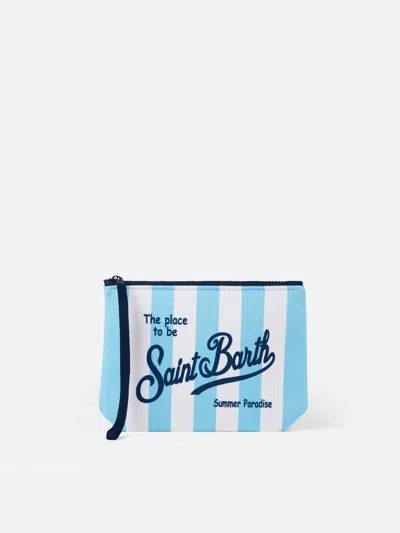Mc2 Saint Barth Aline Scuba Pochette With Light Blue Striped Print In Sky