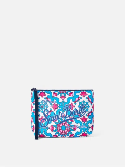 Mc2 Saint Barth Aline Scuba Pochette With Majolica Print In White