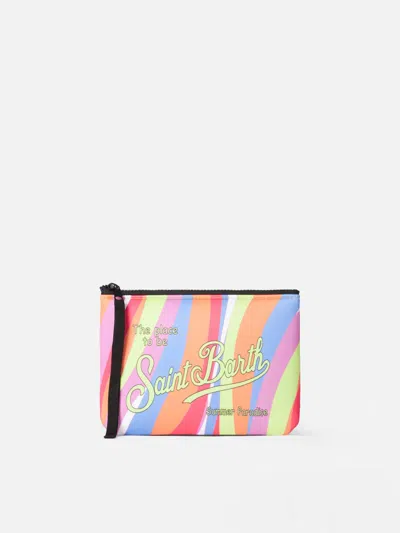 Mc2 Saint Barth Aline Scuba Pochette With Multicolor Waves Print In Orange