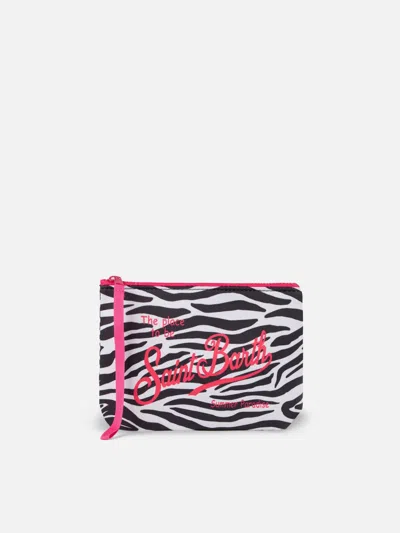 Mc2 Saint Barth Aline Scuba Pochette With Zebra Print In White