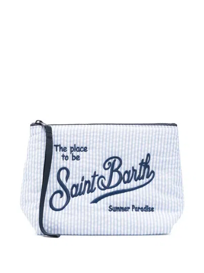Mc2 Saint Barth Aline Seersucker Stripes Pouch In Blue