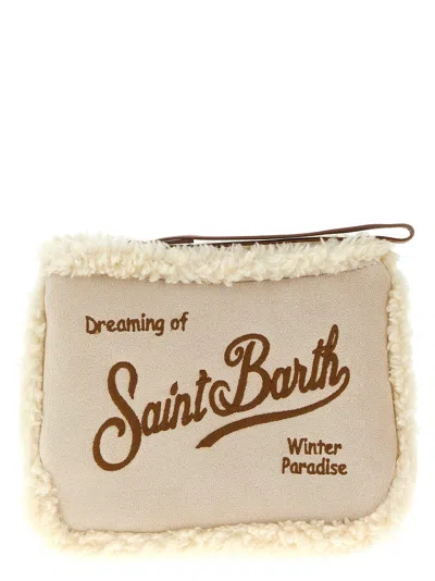 Mc2 Saint Barth Aline Shearling Clutch Beige In Neutral
