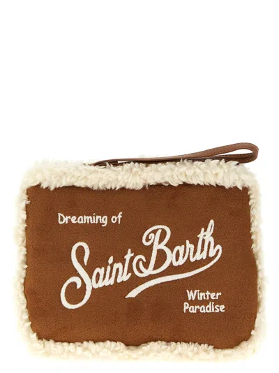 Mc2 Saint Barth Aline Shearling Clutch In Brown