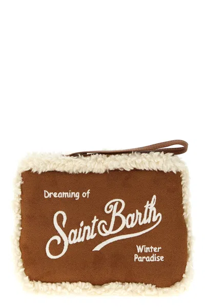 Mc2 Saint Barth 'aline Shearling' Clutch In Brown