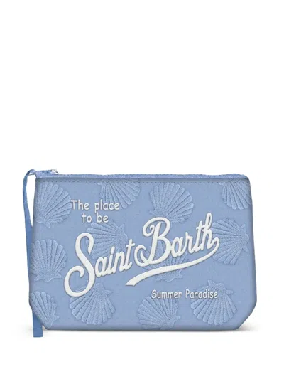 Mc2 Saint Barth Aline Shell-embroidered Clutch Bag In Blue