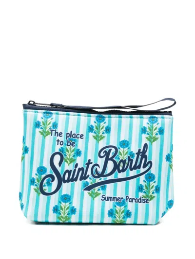 Mc2 Saint Barth Aline Striped Floral Make Up Bag In Blue