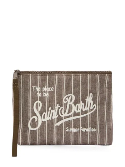 Mc2 Saint Barth Aline Striped Logo-embroidered Clutch Bag In Red