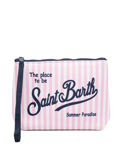 Mc2 Saint Barth Aline Striped Logo-print Clutch Bag In Purple
