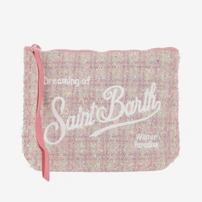 Mc2 Saint Barth Aline Tweed Clutch With Logo In Pink