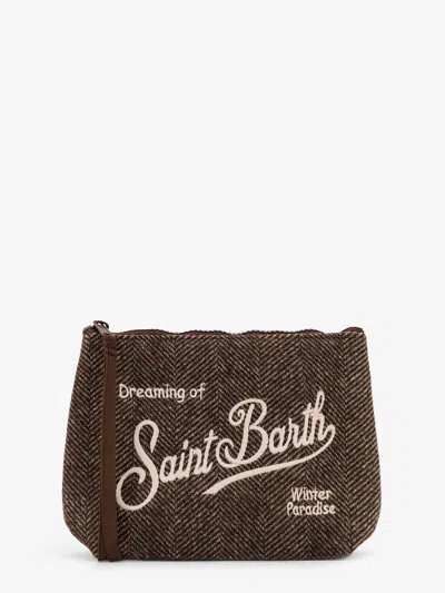Mc2 Saint Barth Aline Wool Clutch Bag With Herringbone Pattern In Brown