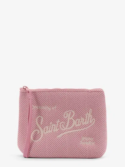 Mc2 Saint Barth Aline Wool Clutch With Herringbone Motif In Pink
