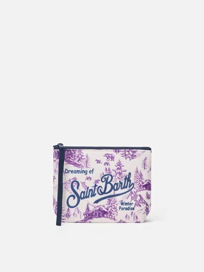 Mc2 Saint Barth Aline Wooly Pochette With Winter Toile De Jouy Print In Pink
