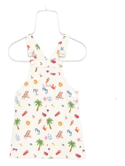 Mc2 Saint Barth Kids' All-over Print Dungarees In White