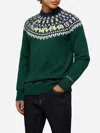 Mc2 Saint Barth Alpaca Sweater Heron Nordic Soft With Fair Isle Jacquard And Courma Embroidery In Green