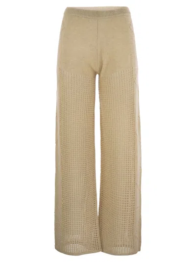 Mc2 Saint Barth Alva Crochet Flare Trousers In Beige