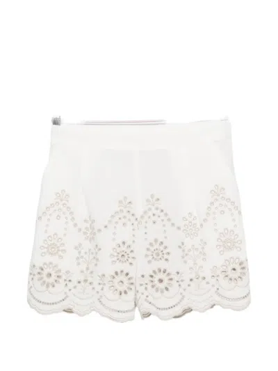 Mc2 Saint Barth Amani Broderie-anglaise Scalloped-hem Shorts In White