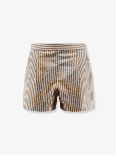 Mc2 Saint Barth Amani Cotton Bermuda Shorts With Striped Pattern In Brown