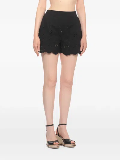 Mc2 Saint Barth Amani Embroidered Cotton Shorts In Black