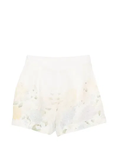 Mc2 Saint Barth Amani Floral-print Logo-embroidered Shorts In White