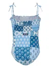 Mc2 Saint Barth Amina Patchwork Bandeau-print Swimsuit In Blue