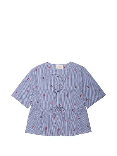 Mc2 Saint Barth Anchor-embroidered Striped Blouse In Multi