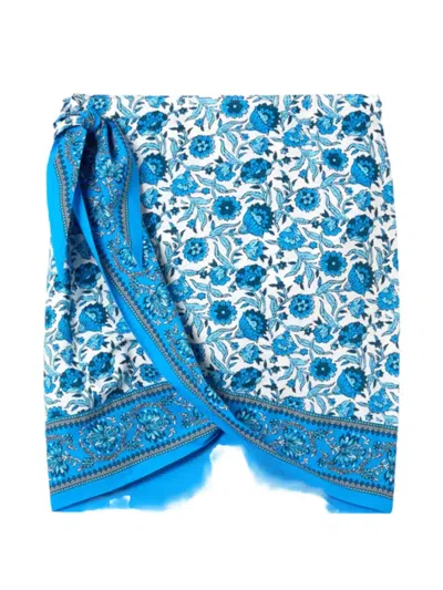 Mc2 Saint Barth Angie Pareo Floral Batik Print Wrap Skirt In Blue