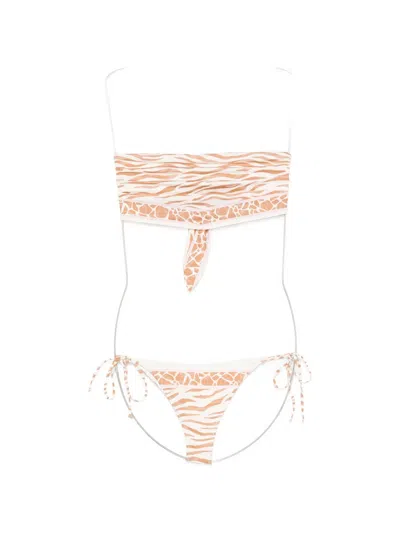 Mc2 Saint Barth Animal-print Bandeau Bikini In Neutral