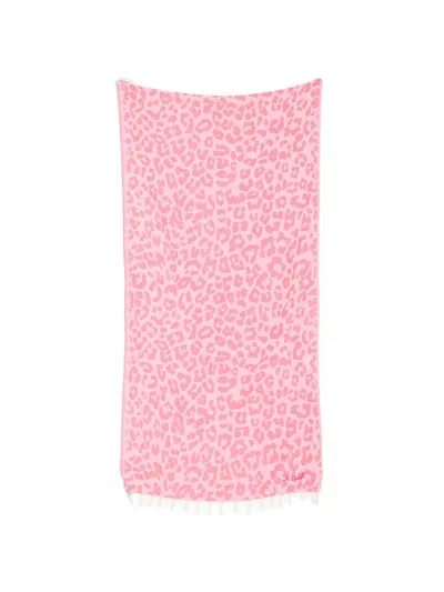 Mc2 Saint Barth Animal-print Fringed Beach Towel In Pink