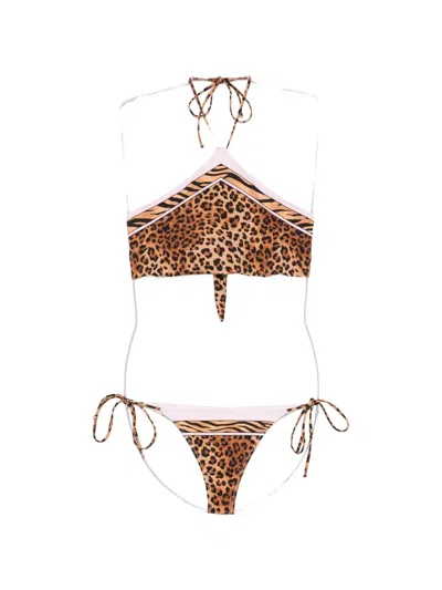 Mc2 Saint Barth Animal-print Halterneck Bikini In Neutral