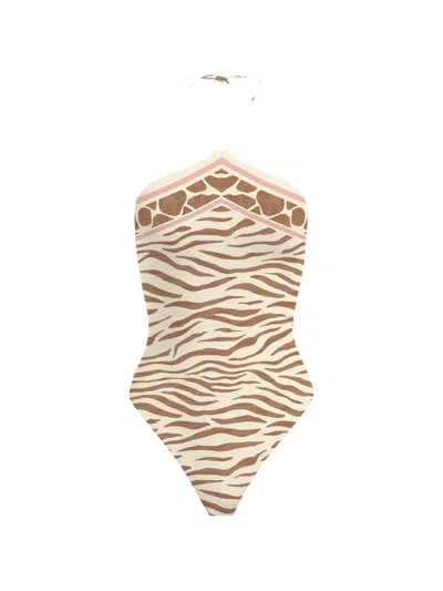 Mc2 Saint Barth Animal-print Halterneck Swimsuit In Multi