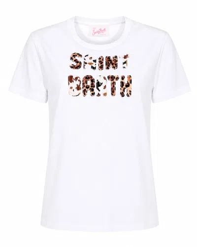 Mc2 Saint Barth Animal-print Logo Embroidered T-shirt In White