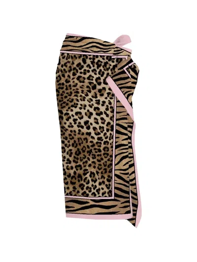 Mc2 Saint Barth Animal-print Sarong Maxi Skirt In Neutrals