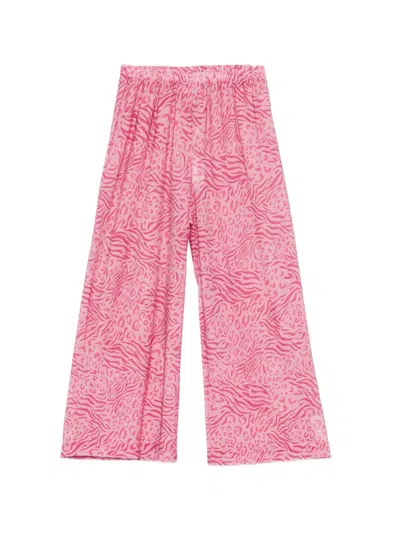 Mc2 Saint Barth Kids' Animal-print Wide-leg Trousers In Pink