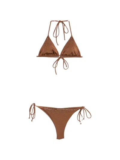 Mc2 Saint Barth Annabelle Crystal-embellished Bikini In Brown