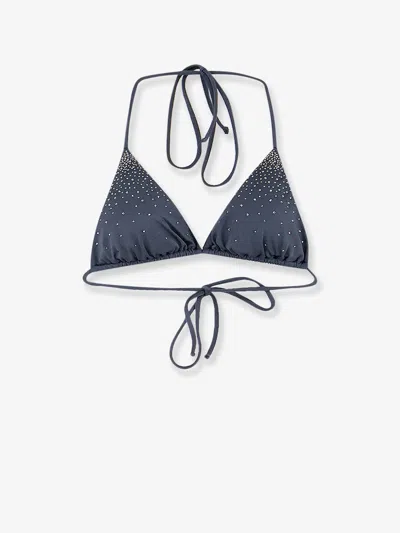 Mc2 Saint Barth Annabelle Rhinestone Bikini Top In Blue